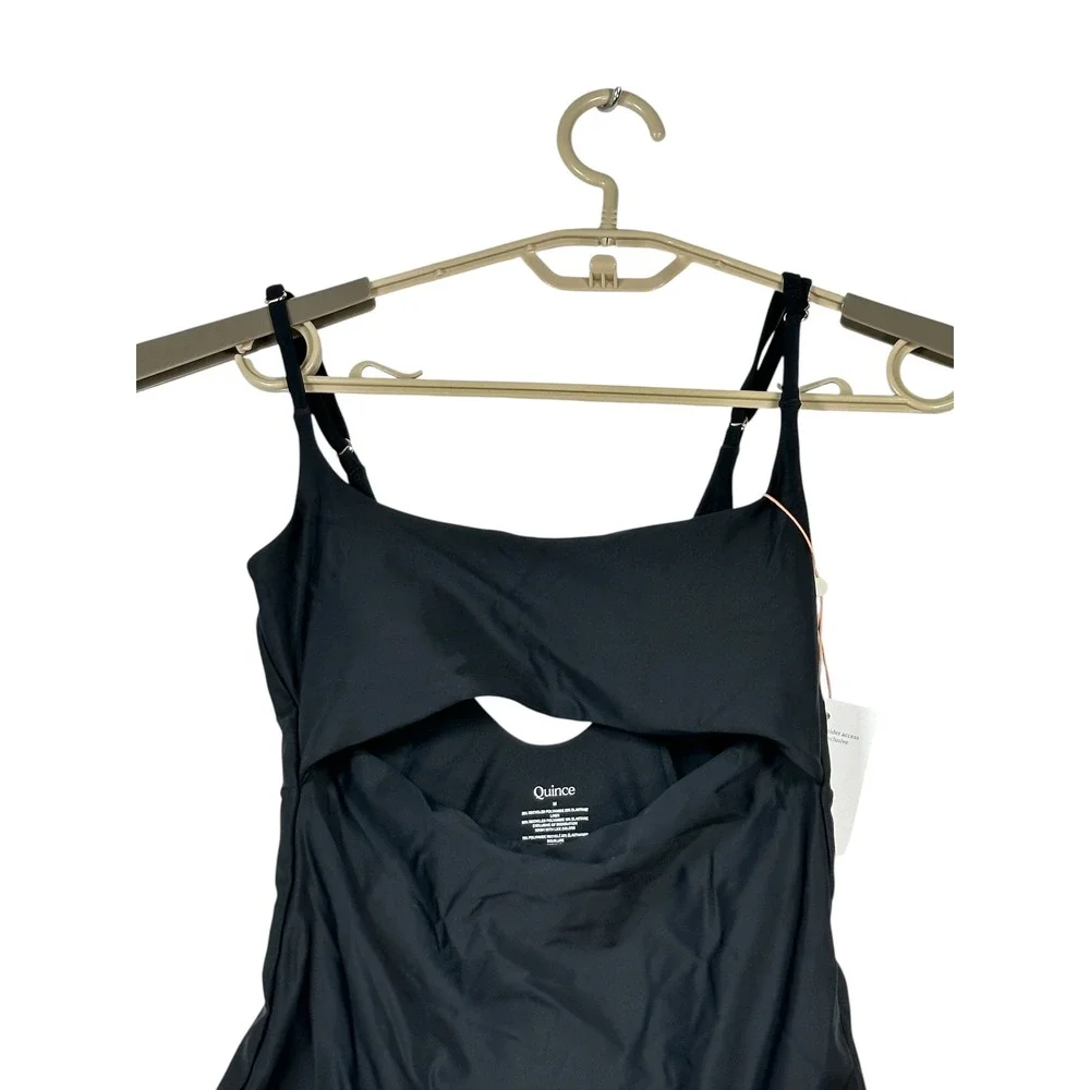 NWT Quince Womens Italian Cut Out One Piece Swimsuit Medium Sustainable Black
